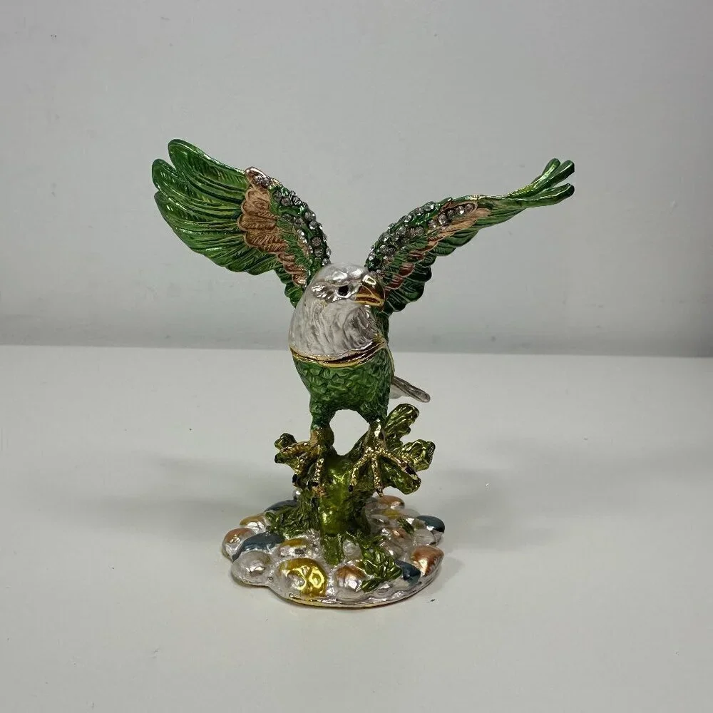 Millwood Pines Austrian Crystal Enamelled American Bauld Eagle Trinket Box